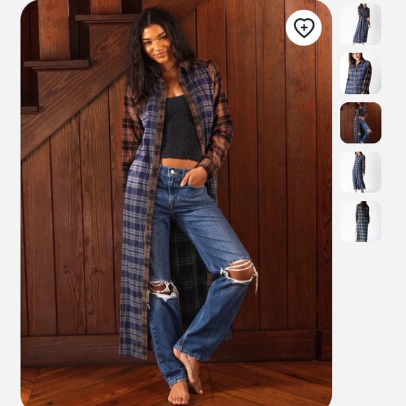 Natural Life 100% Cotton Flannel Esme Plaid Long Maxi Shirt Dress Navy Large - Picture 2 of 8